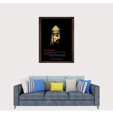 Lioncraft Türkçü, Selçuklu Devleti Sultan Alparslan Çerçeveli Cam Duvar Tablosu 40X60 cm Sp1