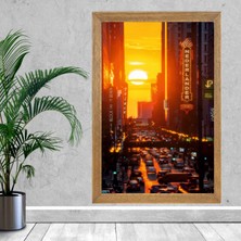 Lioncraft Amerika Şehir Manzaralı Tablo, Wallpaper, Duvar Tablosu, Çerçeveli Cam Tablo 50X70CM
