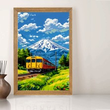 Lioncraft Dağ Manzaralı Tren Tablo, Wallpaper, Duvar Tablosu, Çerçeveli Cam Tablo 40X60CM