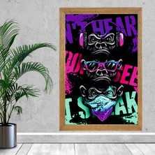 Lioncraft Üç Maymun Wallpaper Tablo, Wallpaper, Duvar Tablosu, Çerçeveli Cam Tablo 40X60CM