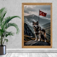 Lioncraft Türk Bayrağı, Türkçü, Bozkurt Tablo, Çerçeveli Cam Tablo 50X70 cm
