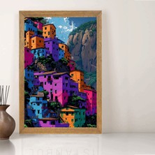 Lioncraft Italya Amalfi Şehri Yağlı Boya Tablo, Wallpaper, Duvar Tablosu, Çerçeveli Cam Tablo 50X70CM