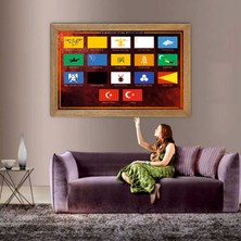 Lioncraft 17 Büyük Türk Devletleri Bayrağı Tablo, Çerçeveli Cam Tablo 50X70 cm