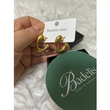 Stainless Steel Badelis Çelik Asimetrik Gold Halka Küpe
