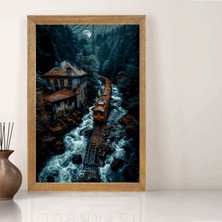 Lioncraft Ormanlı Manzaralı Tren Tablo, Wallpaper, Duvar Tablosu, Çerçeveli Cam Tablo 50X70CM