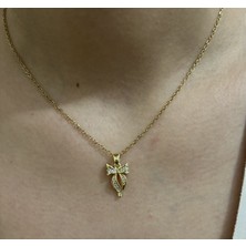 Stainless Steel Badelis Çelik Gold Zirkon Taş Detaylı Fiyonk Kolye