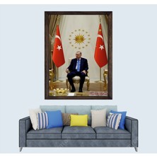 Lioncraft Cumhurbaşkanımız Recep Tayyip Erdoğan, Çerçeveli Cam Duvar Tablosu 50X70 cm Sp1