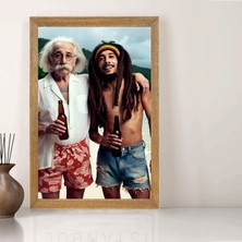 Lioncraft Albert Einstein, Bob Marley Tablo, Wallpaper, Komik Duvar Tablosu, Çerçeveli Cam Tablo 40X60CM