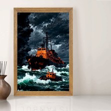 Lioncraft Deniz Manzaralı Gemi Tablo, Wallpaper, Duvar Tablosu, Çerçeveli Cam Tablo 40X60CM
