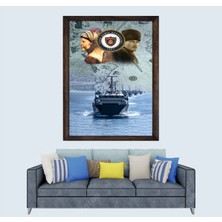Lioncraft Türkçü, Türk Donanması, Atatürk, Piri Reis Gemileri Çerçeveli Cam Duvar Tablosu 40X60 cm