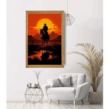 Lioncraft Atlı Kovboy Manzaralı Tablo, Wallpaper, Duvar Tablosu, Çerçeveli Cam Tablo 50X70CM