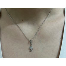 Stainless Steel Badelis Çelik Silver Renk Zirkon Taş Detalı Sol Anahtarı Kolye