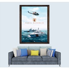 Lioncraft Türkçü, Sahil Güvenlik Çerçeveli Cam Duvar Tablosu 50X70 cm