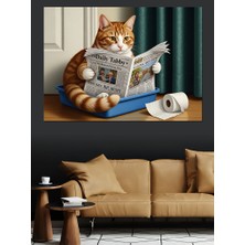 Karizma Tablo Gözlük Okuyan Kedi Kitap Dekoratif Kanvas - Mdf Ahşap Tablo
