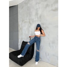 Aida Fashion Diz Yırtık Palazzo Jeans
