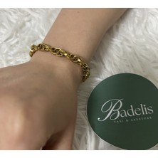 Stainless Steel Badelis Çelik Gold Iç Içe Geçmiş Halka Model Bileklik (Kombin Değildir.)