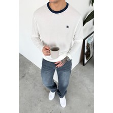 HAFKA Ekru Old Money 90's Ince Fitilli Oversize Uzun Kollu Tişört