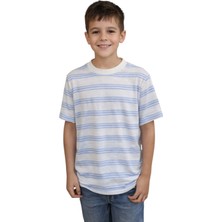 Ugly Duck 9-14 Yaş Erkek Çocuk Jakarlı Mavi Beyaz Çizgili Kısa Kollu Bisiklet Yaka T-Shirt