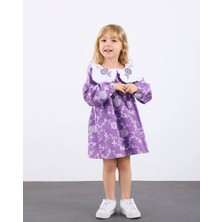 Aden Kız Çocuk Yaka Nakışlı Astarlı Bayramlık Keten Elbise