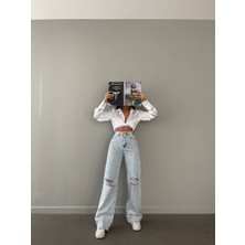 Aida Fashion Diz Yırtık Palazzo Jeans