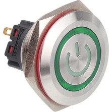Voltaj 28B-P1Z-EC 28MM Düz Anahtarlı Işıklı Power Metal Buton - Yeşil