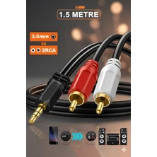Derwell 3.5mm Çift 2rca Jak Kablosu 1.5m Stereo Splitter Aux Profesyonel Av Kablosu DVD Tv CD Ses Ampli Cabble
