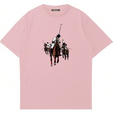 Mad&Calf Unisex Horse Rider Baskılı Bisiklet Yaka Oversize Tshirt