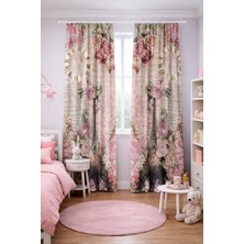 Bebişim Halı Kız Çocuk Odası Çift Kanatlı Fon Perde Eyfel Kulesi Çiçek Desenli