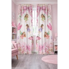 Bebişim Halı Kız Çocuk Odası Çift Kanatlı Fon Perde Peri Kızı Kelebek Çiçek Desenli