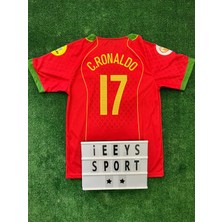 2004 Avrupa Şampiyonası Cristiano Ronaldo Nostalji Portekiz Iç Saha Retro Kısa Kol Forma