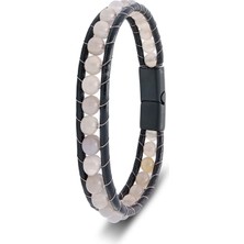 Fm   6mm Dumanlı Kuvars Deri Kordon ve Çelik Bileklik 31832B2D6M18