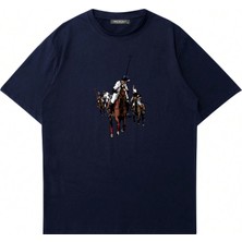 Mad&Calf Unisex Horse Rider Baskılı Bisiklet Yaka Oversize Tshirt