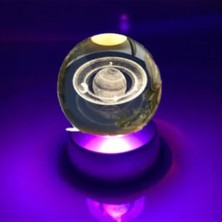 Racoonco Kristal Cam Küre Renk Değiştiren Işıklı Gece Lambası Satürn Dekoratif Küre