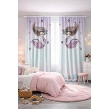 Bebişim Halı Kız Çocuk Odası Çift Kanatlı Fon Perde Deniz Kızı Desenli