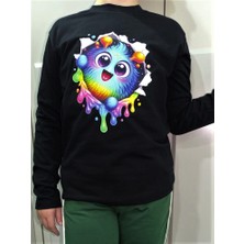 Pidal Giyim Içimdeki Canavar Temalı Pamuklu Uzun Kollu Unisex Çocuk Sweatshirt
