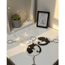 Nycruin3D Yin Yang Aşık Kediler Anahtarlık Seti (Siyah & Beyaz Couple)