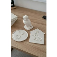 Safir Design El Yapımı Baykuş Biblo ve Patili Bardak Altlığı Seti - 3 Parça Dekoratif Set