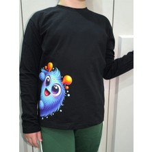Pidal Giyim Sevimli Renkli Canavar Temalı Pamuklu Uzun Kollu Unisex Çocuk Sweatshirt