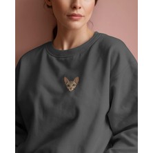 Sphynx Kedi Baskılı Kadın Sweatshirt – Minimal Tüysüz Kedi Tasarımı | Muhtar Store