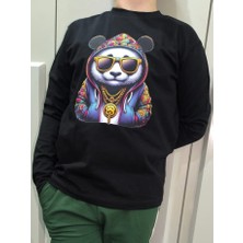 Pidal Giyim Hip-Hop Panda Temalı Pamuklu Uzun Kollu Erkek Çocuk Sweatshirt