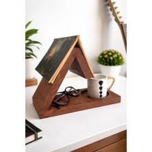 The N Wood Ceviz Renk Ahşap Kitap Standı – Gözlük ve Kahve Kupası Yuvalı Dekoratif Organizer