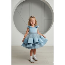 Kız Bebek-Çocuk Askılı Fiyonk ve Boncuk Süsleme Sırt Lastikli Kat Kat Abiye