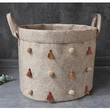 FRY Katlanabilir Çok Amaçlı Ponponlu Yuvarlak Düzenleyici Saklama Kutusu Organizer Keçe (Maxi Boy) - 03778 ( Lisinya )