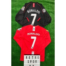Ikili Set 2008 Sezonu Nostalji Cristiano Ronaldo Manchester United Uzun ve Kısa Kol Kırmızı ve Siyah Renk Nostalji Forma