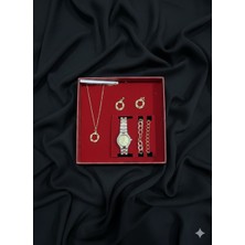 Huma Butik Takı Aksesuar Kadın Saat ve Takı Seti | Kırmızı Kutulu Şık Tasarım | Kolye Küpe Bileklik