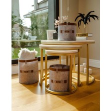 FRY Deri Şeritli Yuvarlak Çok Amaçlı Düzenleyici Organizer Kutu Keçe Sepet (Mega) 03877 ( Lisinya )