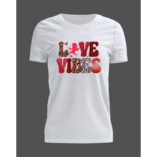 Gadali Unisex Oversize Love Vibes Baskılı Günlük Kısa Kollu T-Shirt