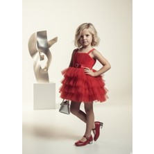 Kız Bebek-Çocuk Askılı Astarlı Fermuar Kapama Sırt Lastikli Kat Kat Tül Abiye