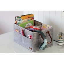 FRY 3 Gözlü Deri Şeritli Çok Amaçlı Düzenleyici Organizer Kutu Keçe Sepet 03860 ( Lisinya )