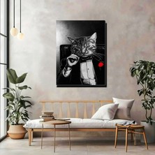 Artprinta Smokinde Karizmatik Kedi Kanvas Tablo – Modern Siyah Beyaz Duvar Dekoru